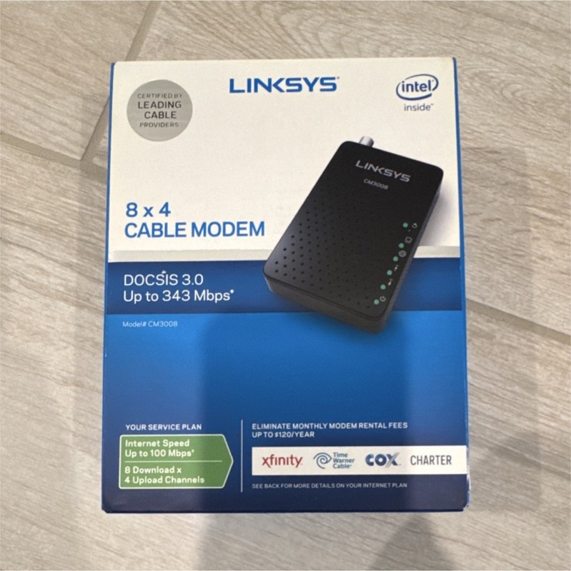 Linksys CM3008 DOCSIS 3.0 Cable Modem 343 Mbps Ethernet (RJ-45) Black