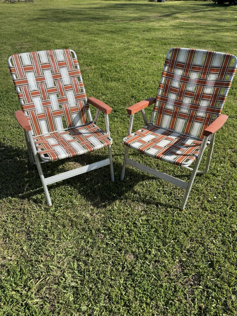 Vintage Adult Folding Aluminum Webbing Lawn Beach Chair Camping