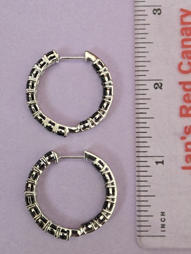 Natural Black Spinel Inside Out Hoop Earrings in Rhodium Over Sterling 9.0ctw - Picture 6 of 9