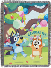 Bluey Woven Tapestry Throw Blanket, Celebrate Fun, 48 X 60 Inches