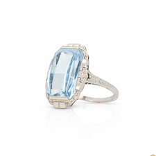 Art Deco Ring 585 Weißgold großer blauer Stein Antik Vintage Damenring 54