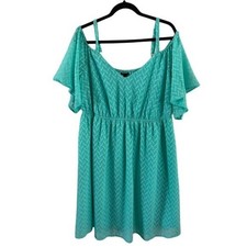 Torrid Sz 2 Teal Chevron Spaghetti Strap Off Shoulder Mini Dress