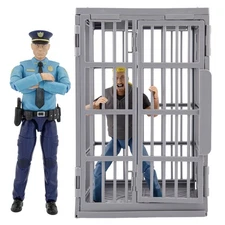 Ultimate 6.5 Inch Police Officer Figure, Criminal + Jail Cell Accessory Set