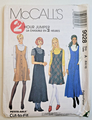 VTG 90s McCalls Sew Pattern 9028 Misses Jumper Dress & Knit Top 6-8-10 UNCUT