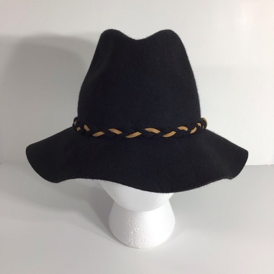 Men s APT.9 Black 100% Wool Hat Tan Braided Suede Brim Classic Style One Size