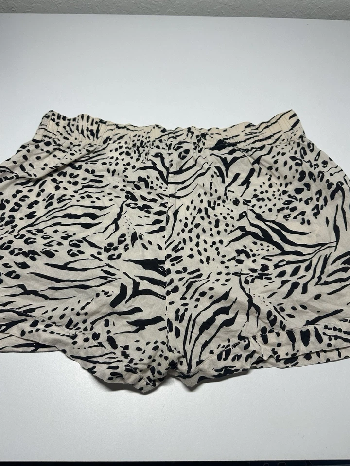 H & M 短裤迷你平底棕褐色白色印花女式 8 码 100% 棉 — 第 4/4 张图片