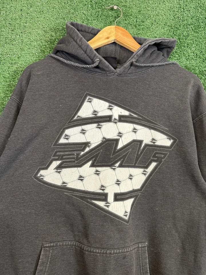 Винтажная мужская толстовка с капюшоном FMF Racing для мотокросса размер M серый флисовый пуловер Y2K - Изображение 2 из 4