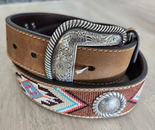 Women's Nocona Leather Conch Belt with Southwestern Embroidery Size Medium