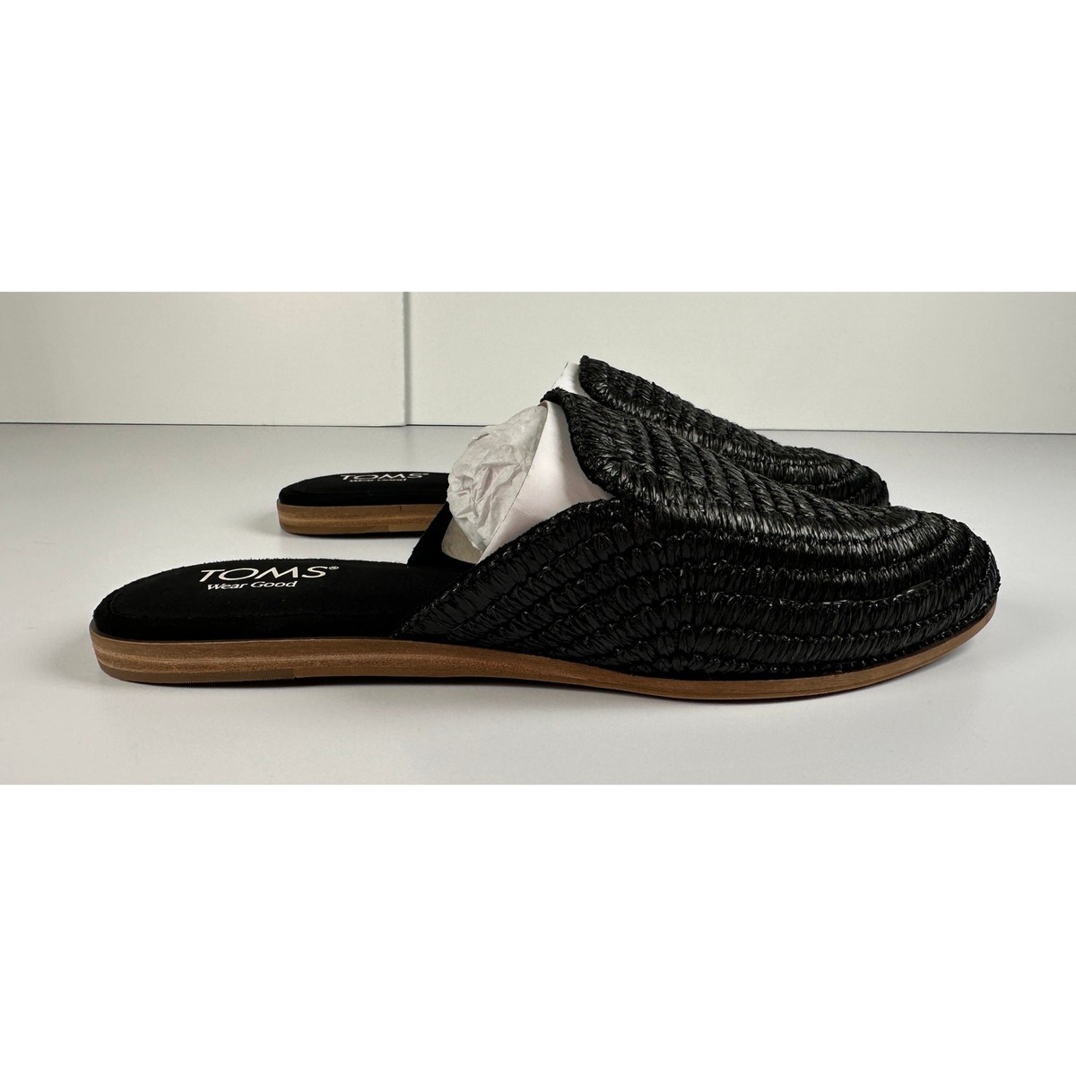TOMS Women's Jade Flat Mules Black Raffia Size 8 NEW #015SC | eBay