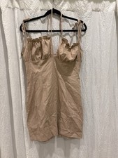 PrettyLittleThing Beige Ruched Bodycon Dress UK 14 USA 10 EU 42 Tie Straps