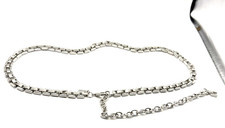 NY Adj. 27"- 37" Thin 1/3" Silver Tone Link Chain Belt Size S/M