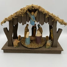 VTG Nativity Manger Set Musical Sankyo Rotating Scene 12 Figures Christmas Japan