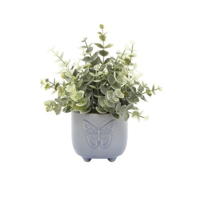 Mainstays 3'' Tabletop Artificial Baby Eucalyptus Plant in Blue Ceramic Butterfly