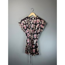 Vintage Cinema Etoile Floral Robe Blouse Set Womens Large Satin Ruffle 2pc