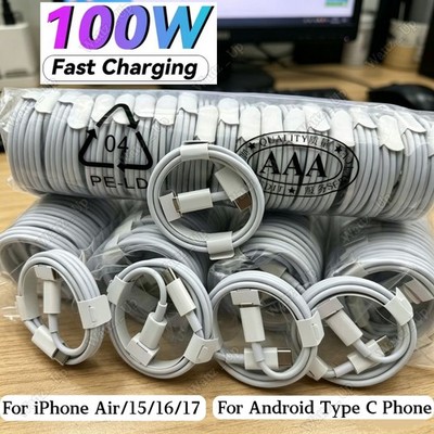 PD 100W Type C Fast Charger USB C Cable Lot For iPhone 15 16 17 Pro iPad Macbook