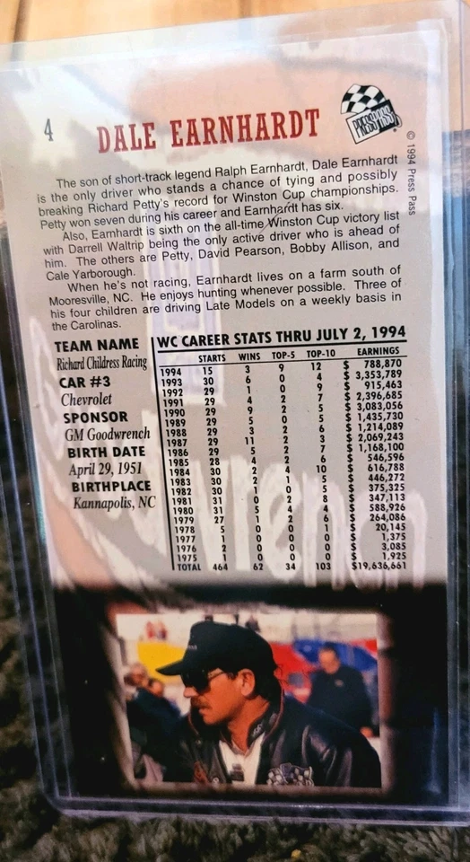 🔥DALE EARNHARDT SR TALL AUTOGRAPHED #4 1994 PRESS PASS OPTIMA XL SPOTLIGHT🏁 - Image 4 of 4