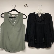 2 Women’s Knox Rose Summery Tops Shirts Tank Sz XS Olive & Black Boho