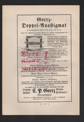 BERLIN-FRIEDENAU Werbung 1904, E. P. Goerz AG Optische Anstalt Doppel-Anastigmat