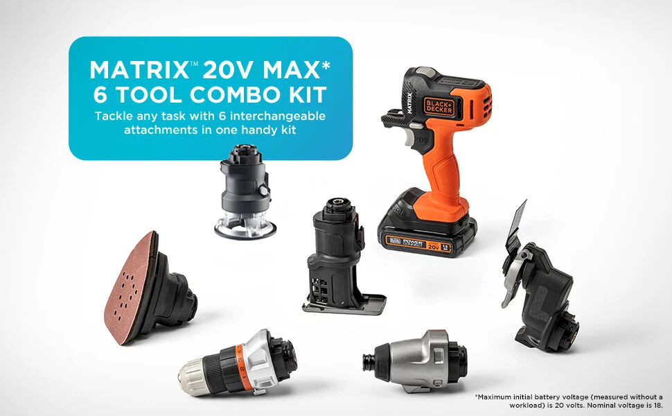 Matrix 20V Max* Power Tool Kit, Includes Cordless Drill, 12 Attachments And  Storage Case