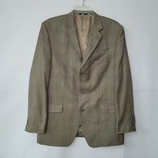 Stafford Silk Wool Sport Coat Mens 44L Brown Glen Plaid 3-Button Office Preppy