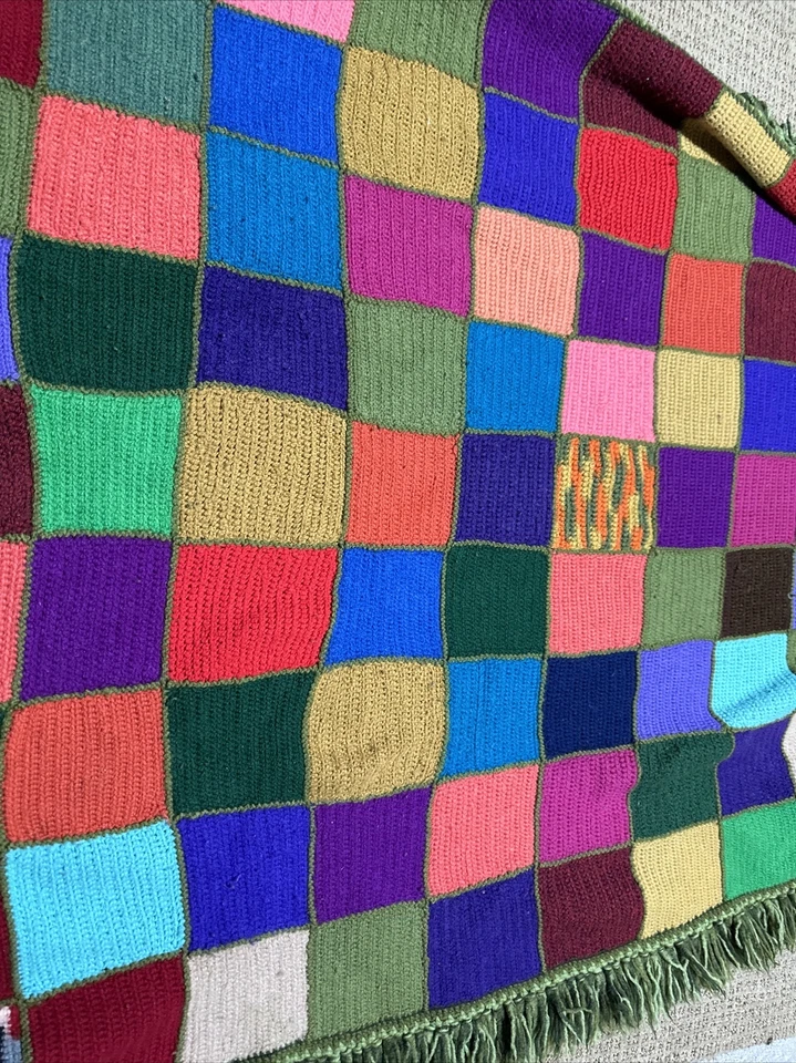Афганское одеяло крючком лоскутные одеяла квадраты середины века коттеджкор бабушка 70x48 - Изображение 3 из 4