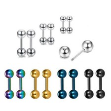 Surgical Steel Fashion Double Round Ball Stud Earrings Screw Back for Men Women