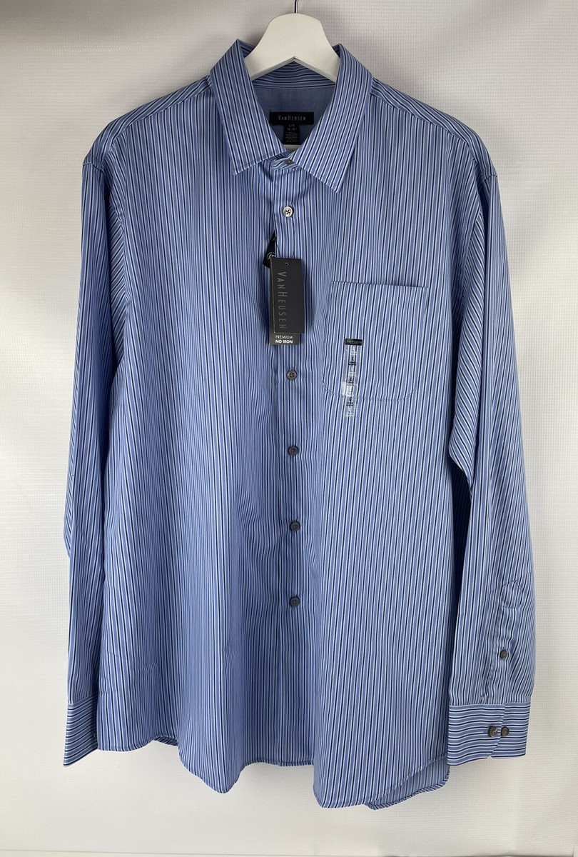 Van Heusen Mens Blue Stripe Dress Shirt Long Sleeve Non Iron