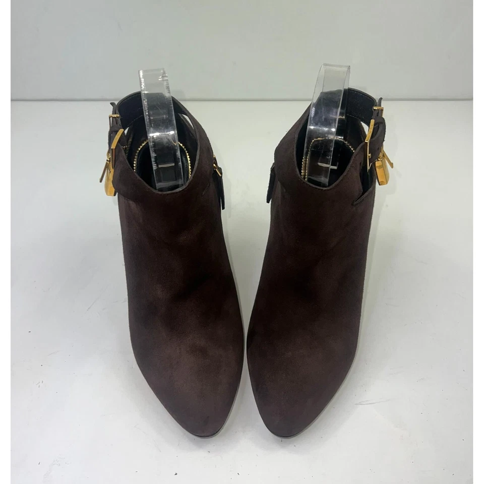 Botines TOM FORD Marrón Gamuza Puntera Almendra Candado Correa Tobillo Talla EU38.5 Foto 4 de 4