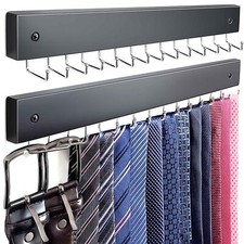 2Pack Tie Rack Wall Mounted Wooden Tie Hanger Tie Organizer for Men with 28 F...