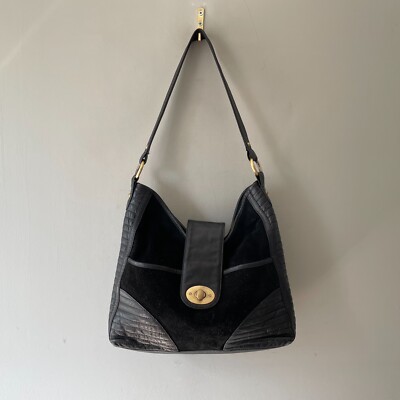 Dellen Achsel Schultertasche Handtasche Wildleder schwarz mittel gesteppt Reißverschluss