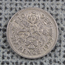 Sixpence 1955 Vintage Lucky 6d Tanner Queen Elizabeth II Copper-Nickel GB UK
