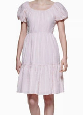 Calvin Klein Clip Dot Dress Scoop Neck Puff Short Slvs Tiers Pink Size 8 #16521