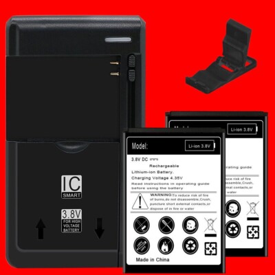 2x 1600mAh Replacement Battery Desktop Charger Bracket for Tracfone Doro D7050TL