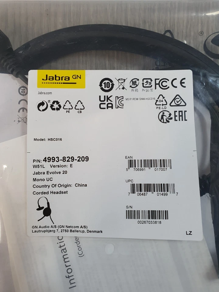 Jabra Evolve 20 MS Mono USB PC Model: HSC016 Headset NEW EB1802 - Image 2 of 3