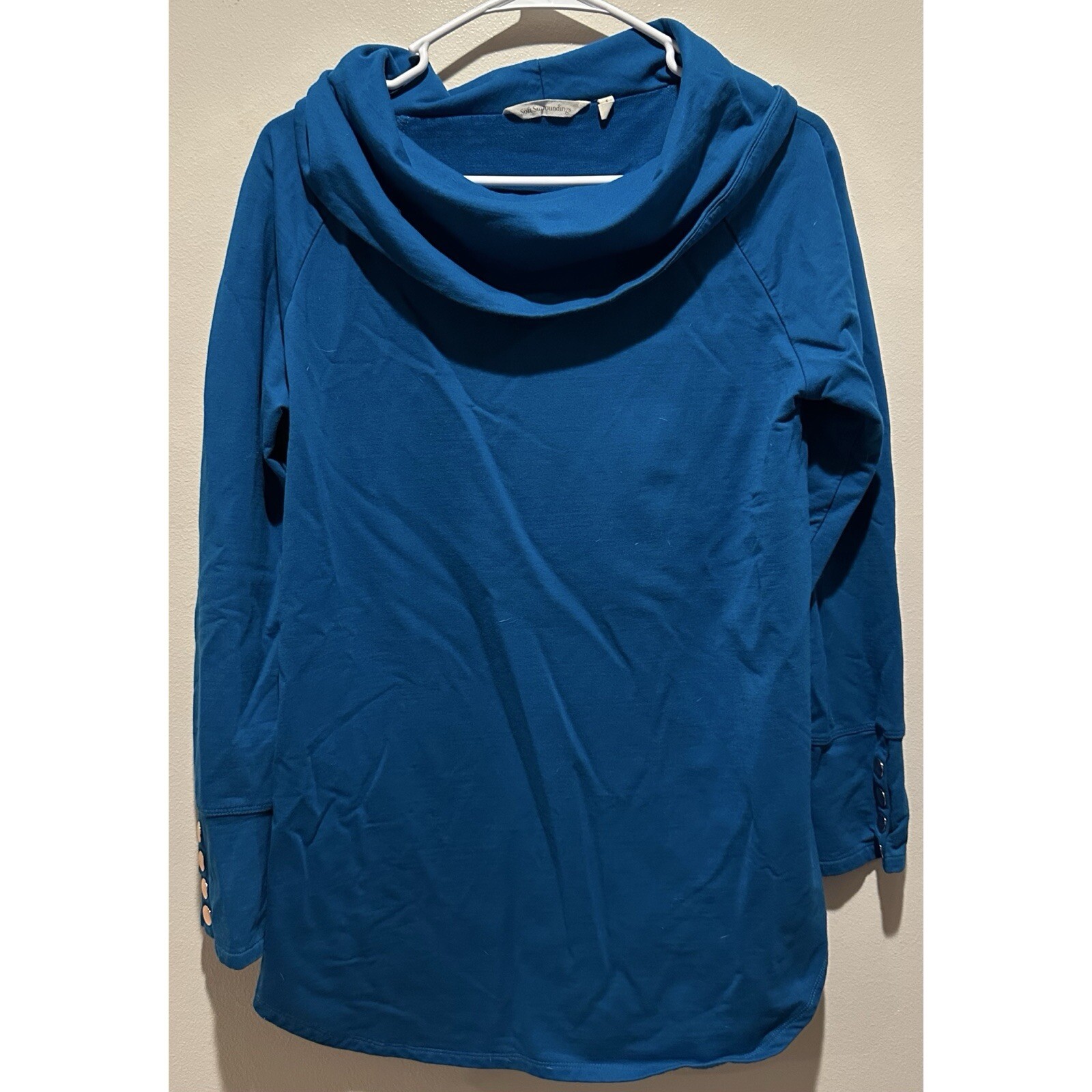 Soft Surroundings Women’s Turquoise Valerie Cowl Neck Pullover  Size Small