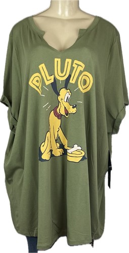 Disney +6 Army Green Pluto Graphic Split Neckline Short Rolled Sleeve T-Shirt - Picture 2 of 6