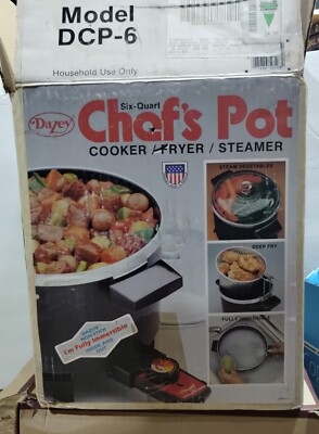 Dazey DCP-6 Six QT Chef's Pot Cooker Fryer Steamer Fully Immersible Non-Stick 