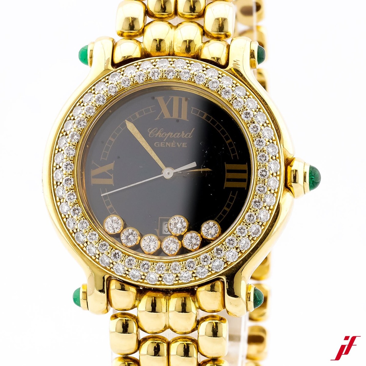 Chopard Happy Sport 18K Yellow Gold Diamonds Emerald Ref 4144