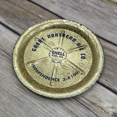 #ad Vintage Shell Great Northern Oil Co Metal Coaster Trinket Dish $6.98