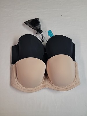 2 Delimira Underwire Sleek Strapless Bras Size 34C NWT Black And Beige Contour