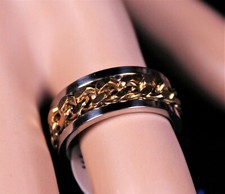 Spinner Ring Silver with Gold Spinning Inner Chain Fidget Spinner Ring