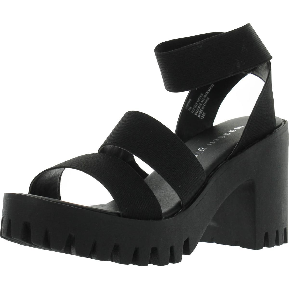 Женские босоножки на платформе Madden Girl Soho черного цвета с волнистым каблуком 8 Средний (B, M) BHFO 0417
