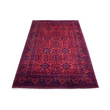 4'2" x 6'6" Deep Red Afghan Khamyab Pure Wool Hand Knotted Oriental Rug R68556