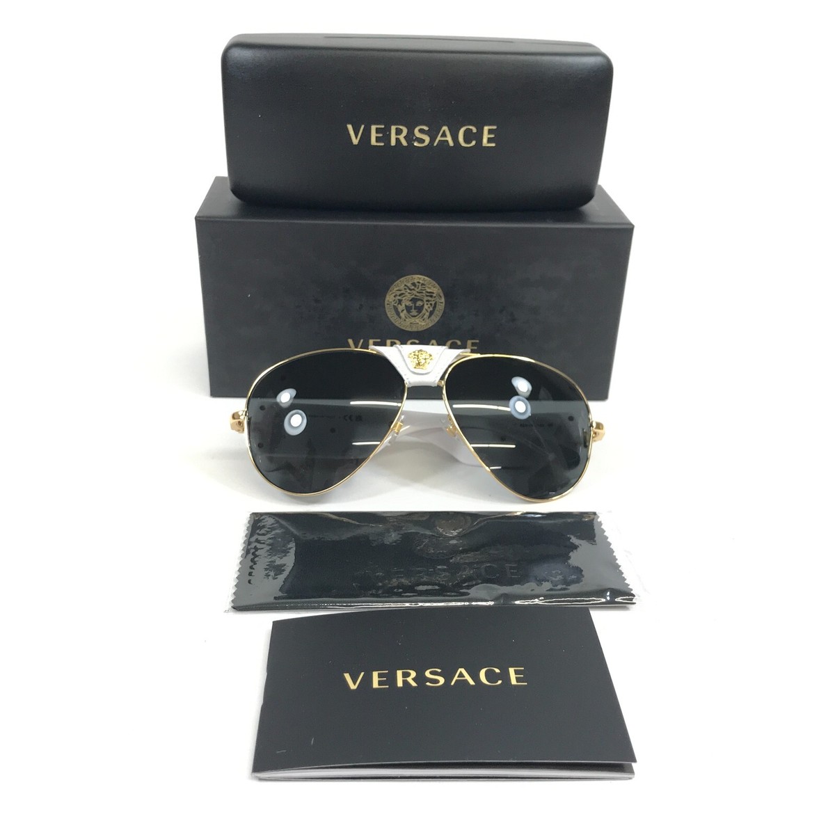 Versace Sunglasses MOD.2150-Q 1341/87 Gold White Leather Aviators