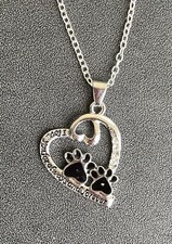 Dog Cat Paw Silver Heart Pendant Necklace Memorial I Love You Always and Forever