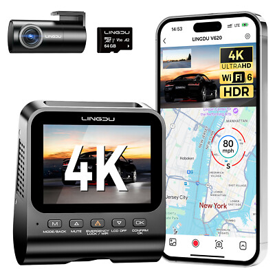 LINGDU 4K+1080P Dash Cam WiFi 6 GPS ADAS Front-und Rückfahrkamera Parkmodus 64GB
