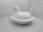 Vintage Indiana Milk Glass Hen On Nest Stippled Base Slotted Beads Candy Dish