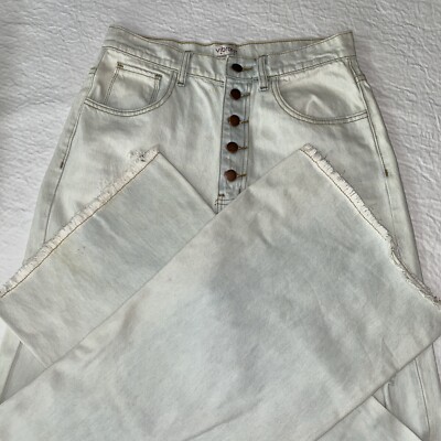 Vibrant Light Distressed Raw Hem Flare Button Fly Jeans 13 W30