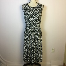 Charter Club Fit & Flare Midi Dress Sz S Womans Black White Knit Sleeveless Belt