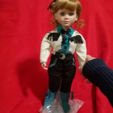 90s Hamilton Collection Porcelain Doll Cowgirl Logan By Connie Johnston NIB